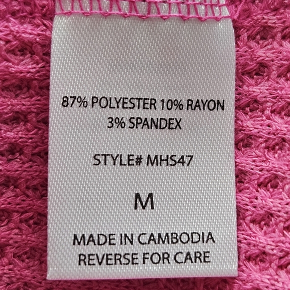 Andree By Unit Waffle Knit Reverse Stitching Pink Med Top Oversized V-Neck NWT - Picture 13 of 14